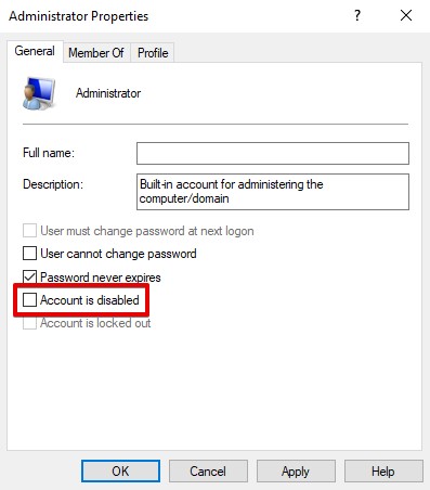 Unlocking the administrator account
