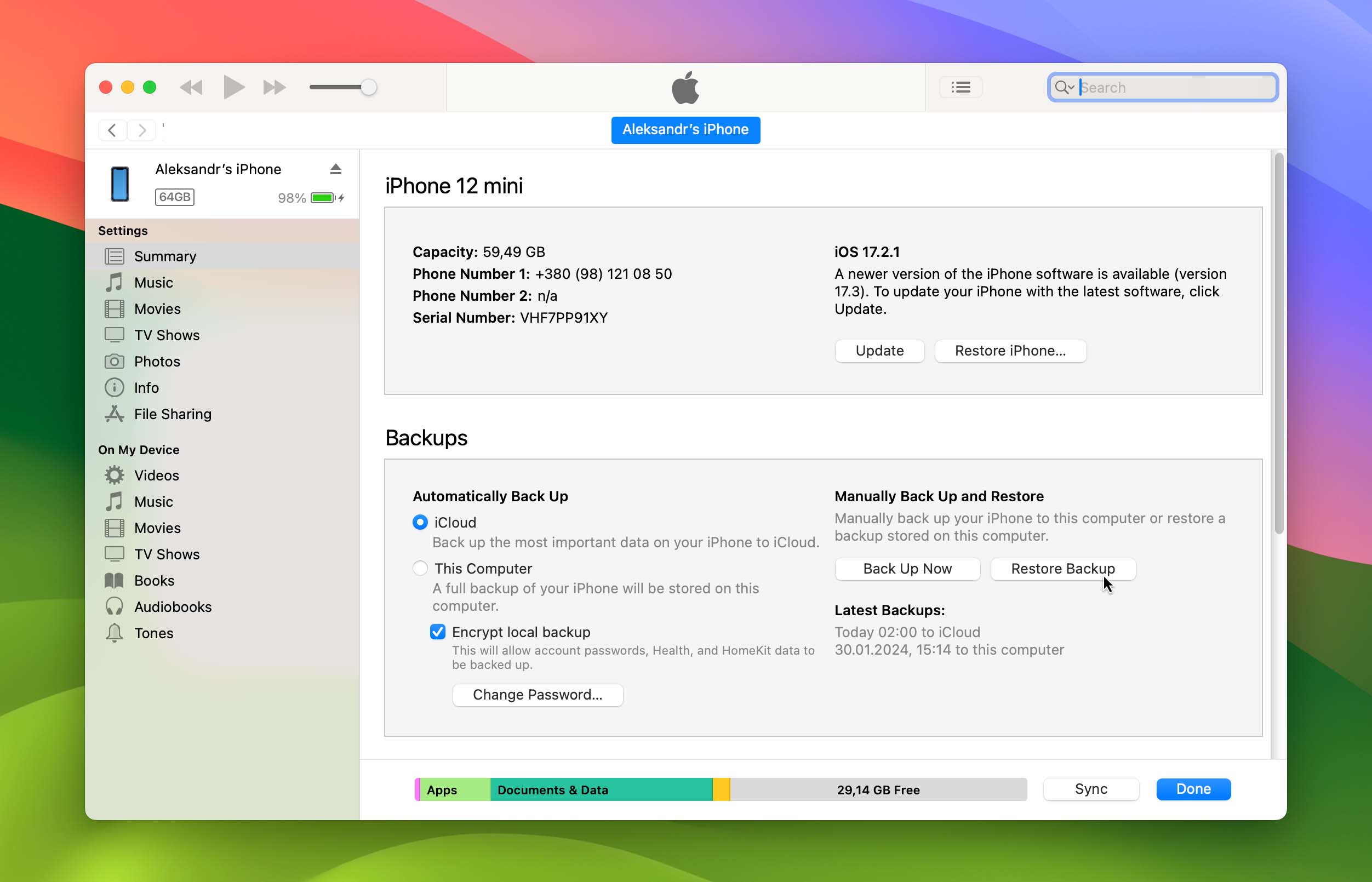 Restore iPhone backup with iTunes