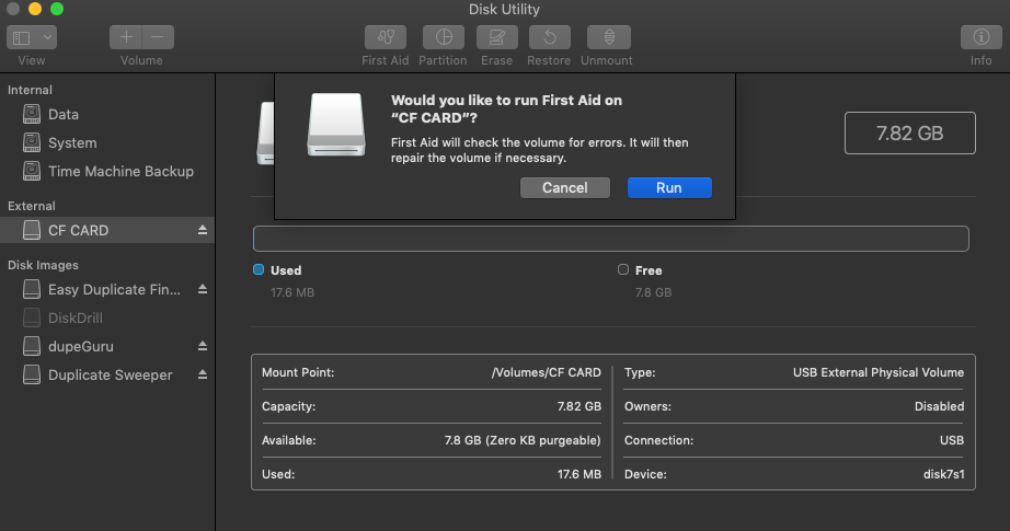 First Aid in Disk Utility