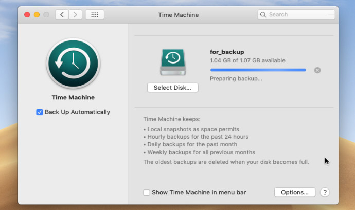 how large disk space for mac time machine