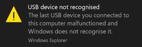 usb device not recognized windows 10 pro