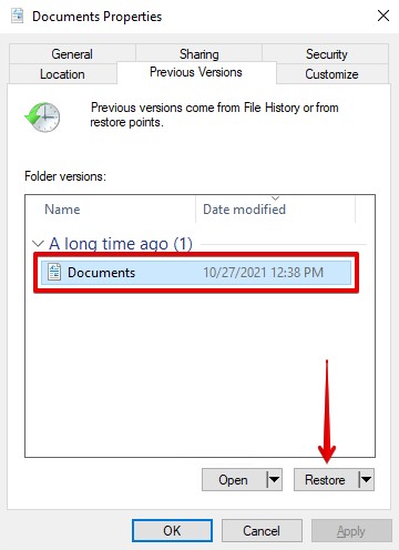 recover previous version of excel file windows xp