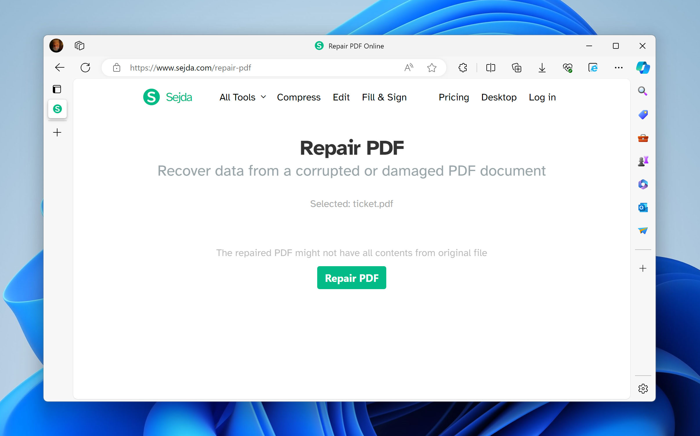 Sejda PDF  repair website