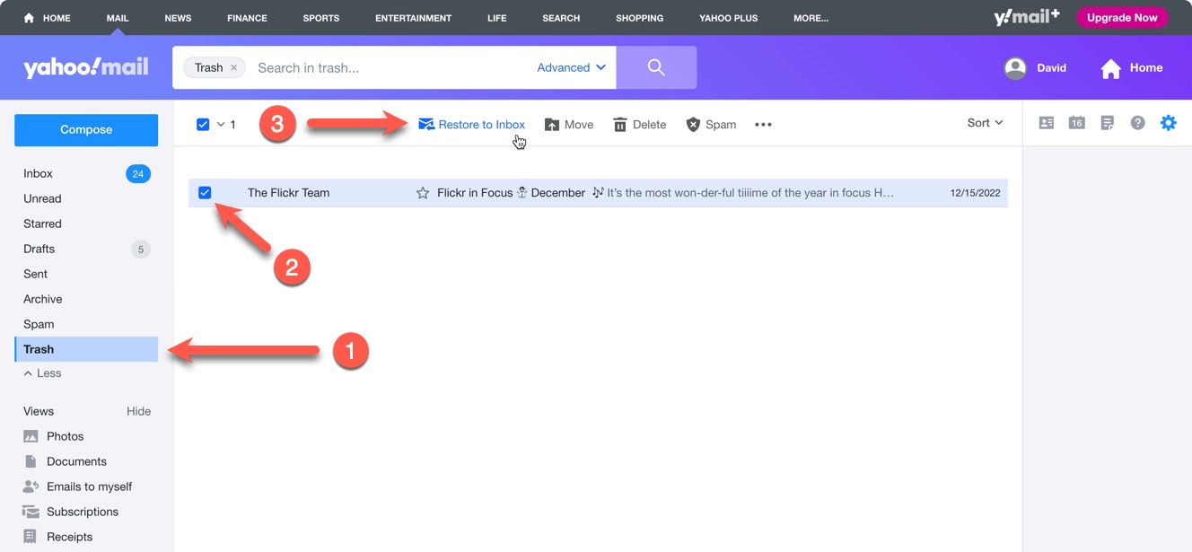 yahoo restore deleted mail from trash
