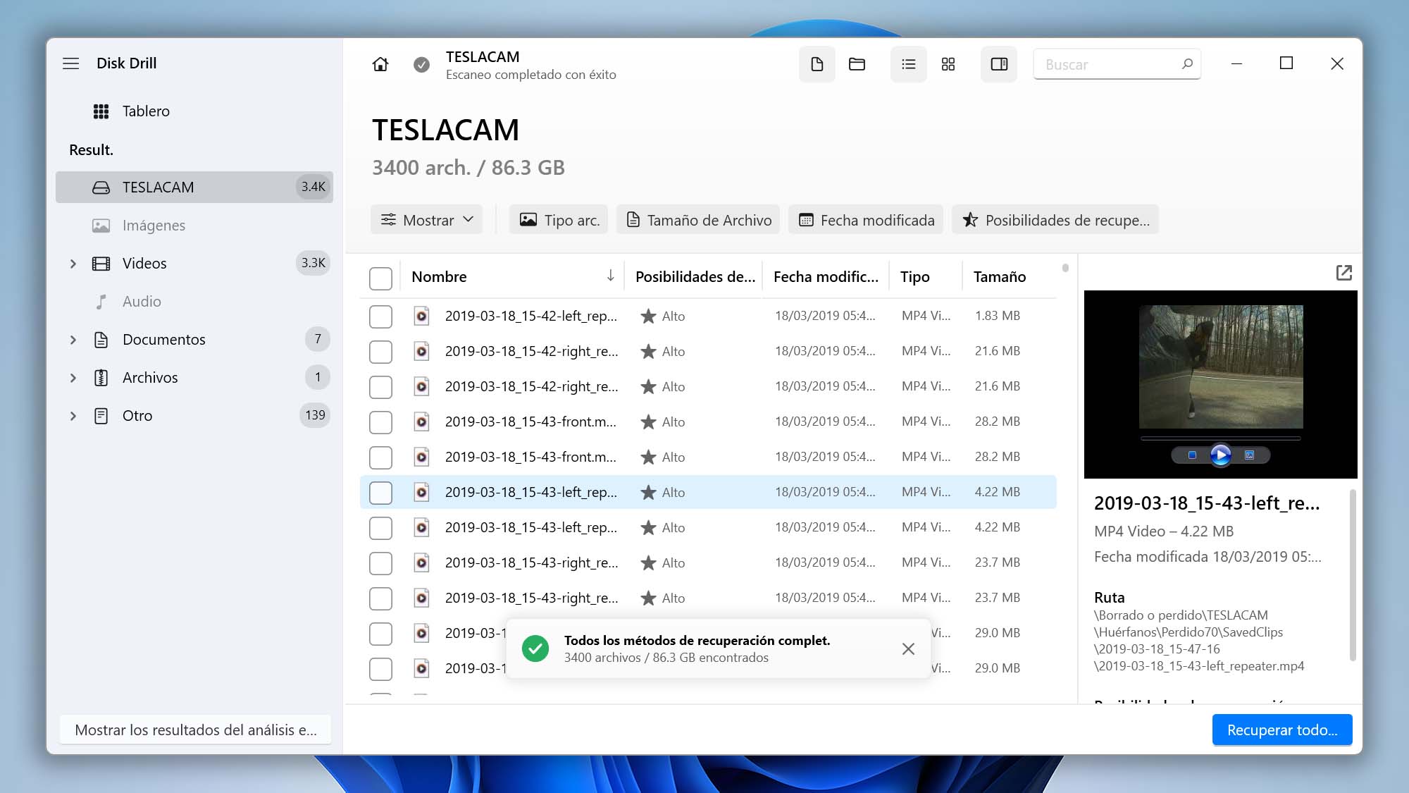 Selecciona videos de Tesla para recuperar