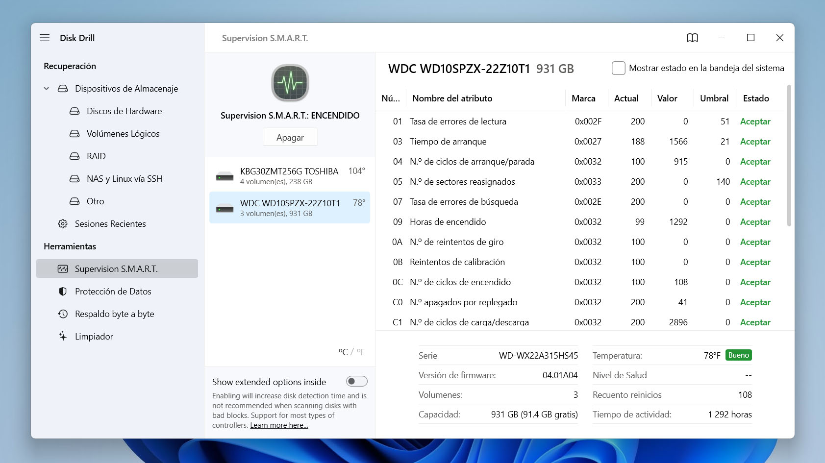 Monitoreo S.M.A.R.T. para WD Passport en Disk Drill