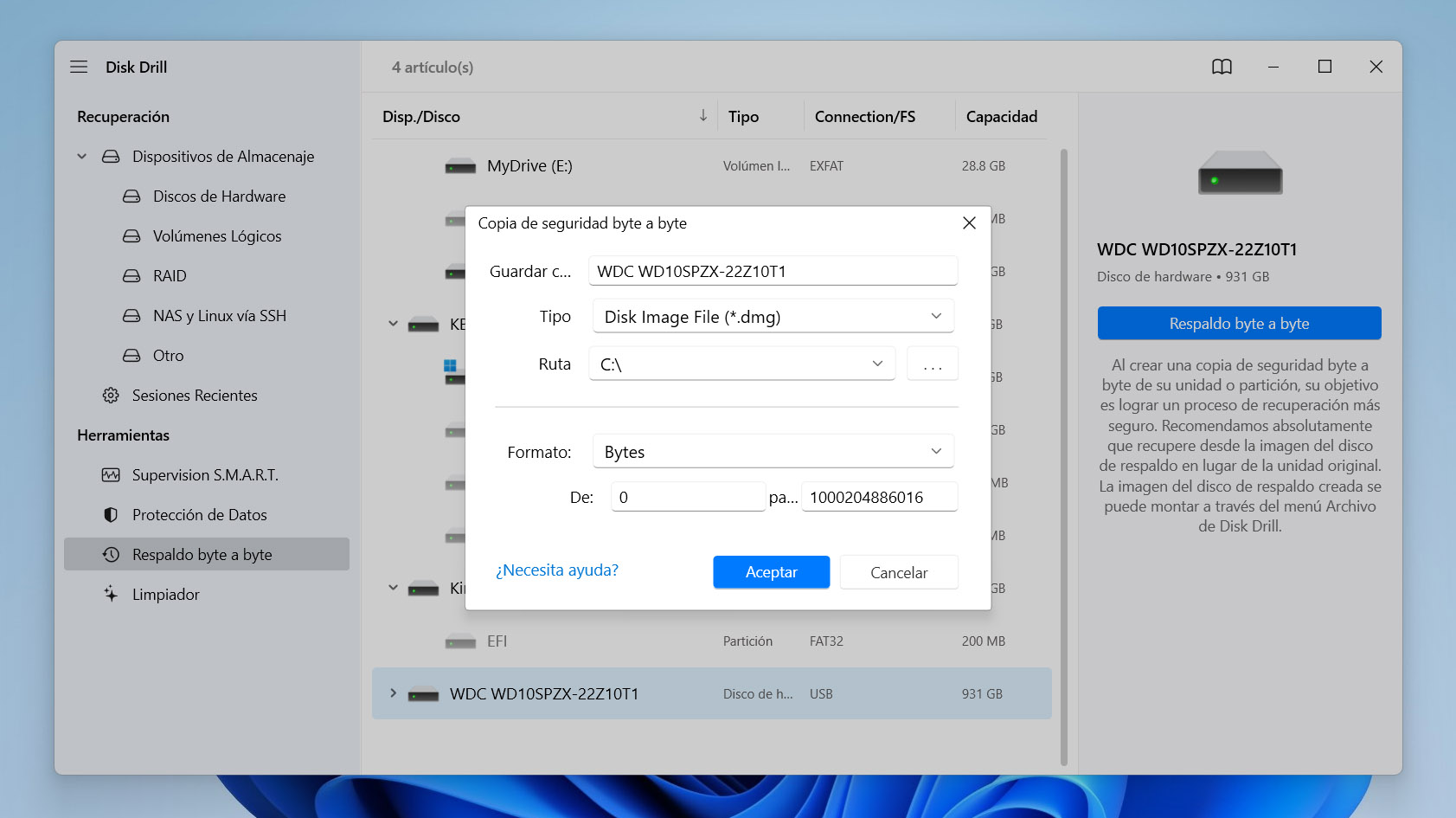 Crear copia de seguridad de WD Passport con Disk Drill