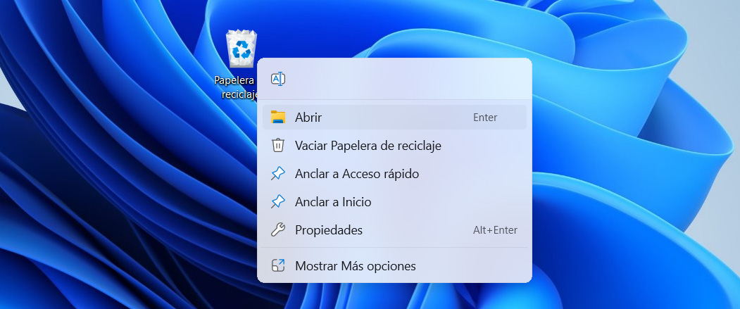 Abrir Papelera de reciclaje.