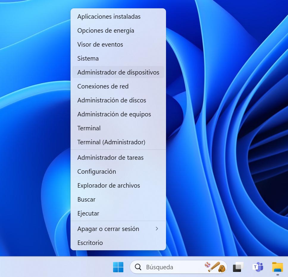 Abriendo el Administrador de dispositivos.