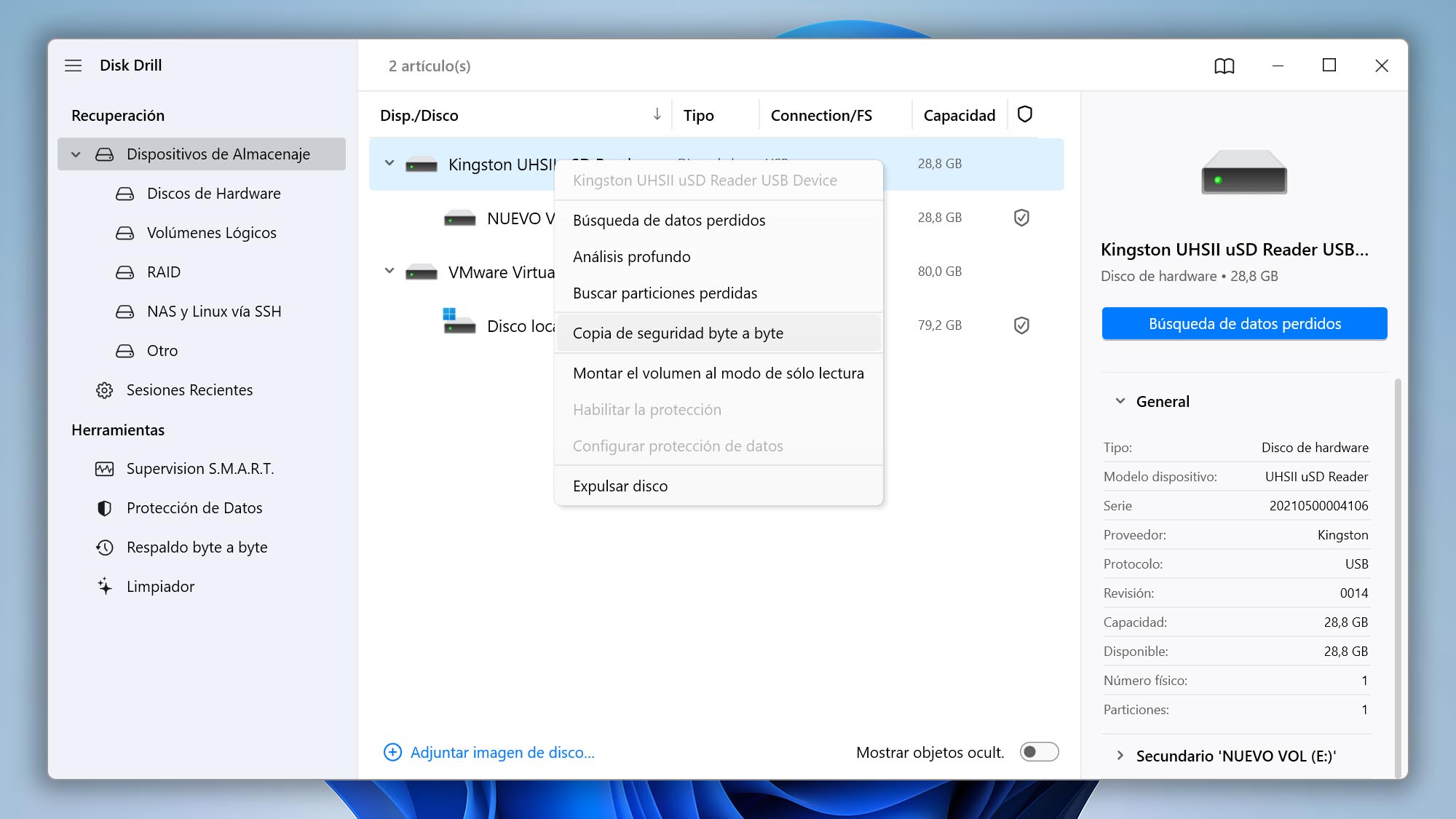 Disk Drill Seleccionar Dispositivo