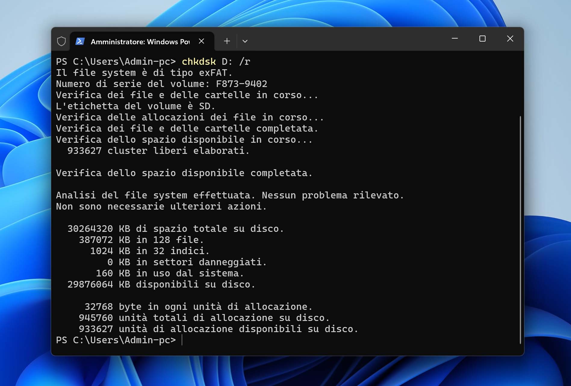 Ripara la chiavetta USB utilizzando CHKDSK