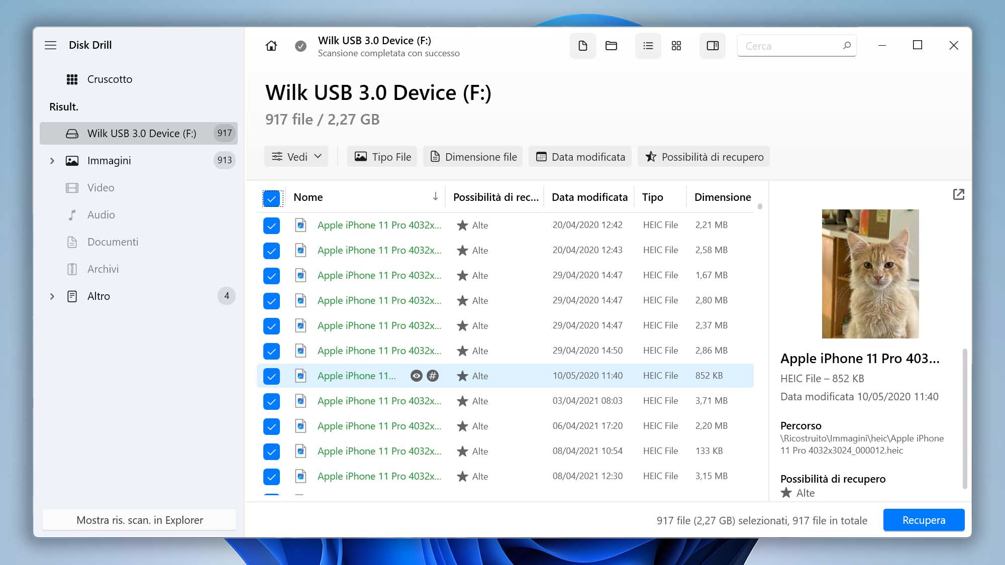 File Disk Drill selezionato da un'unità USB formattata