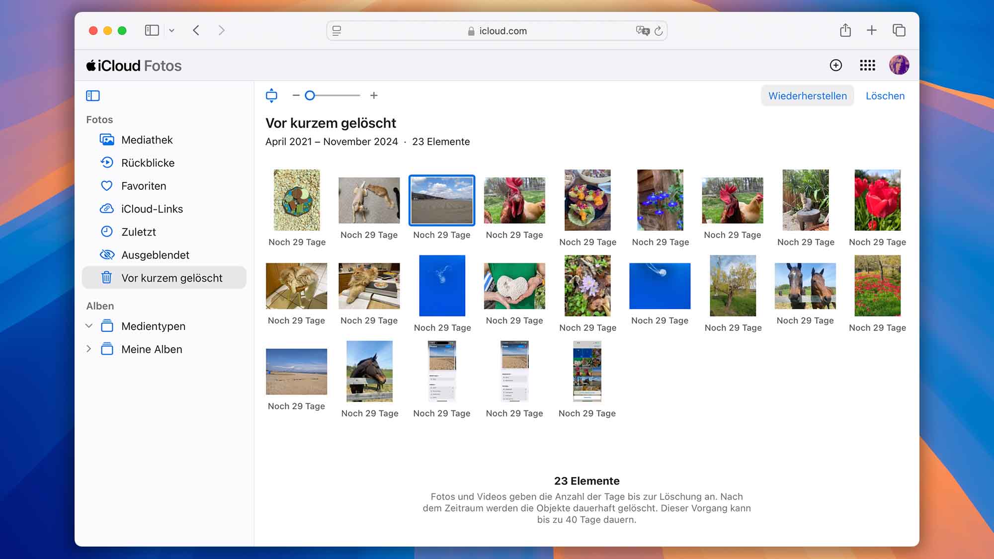 Wiederherstellen kürzlich gelöschter Fotos in iCloud