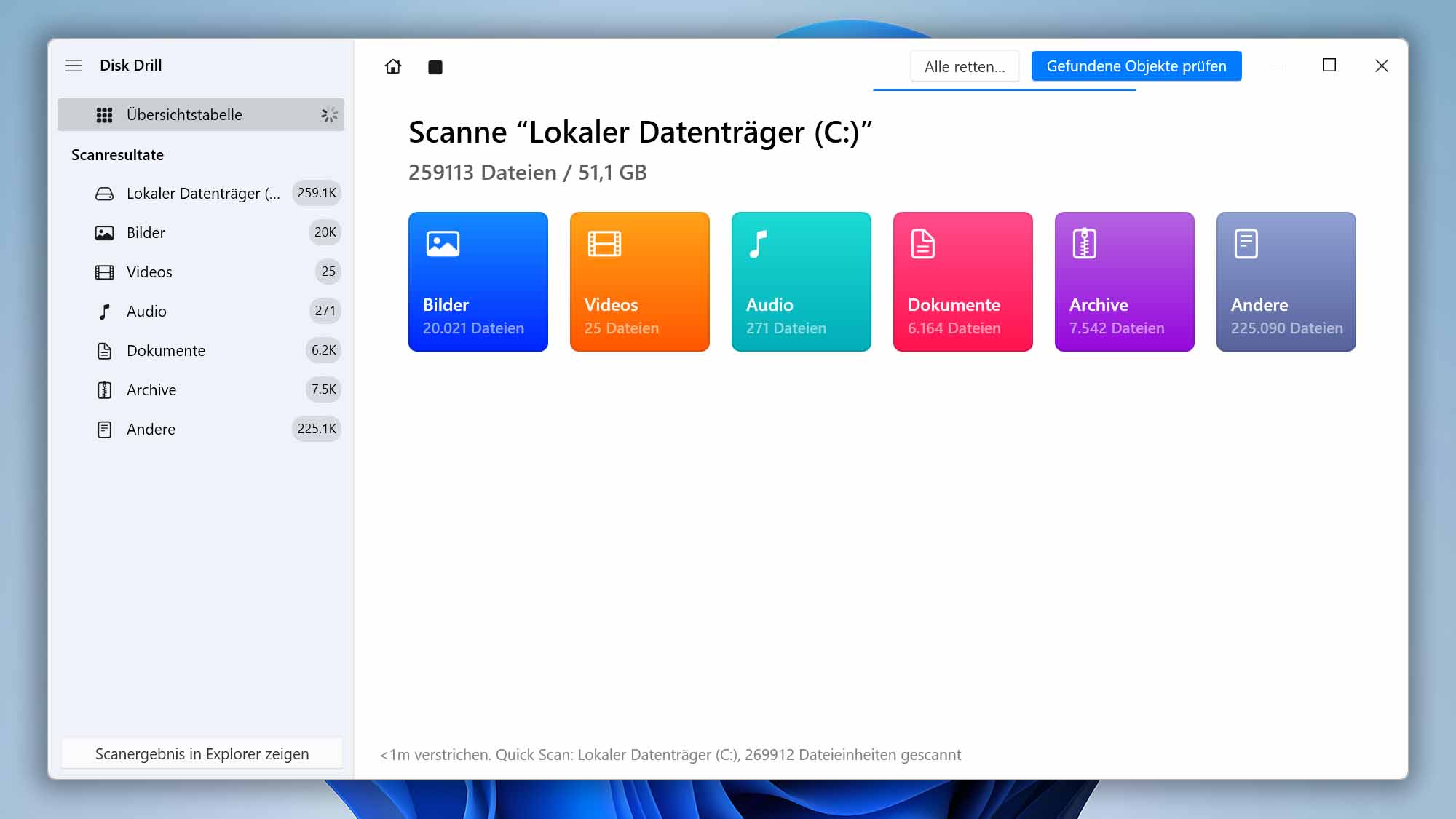 Scan-Ergebnisse Fenster in Disk Drill