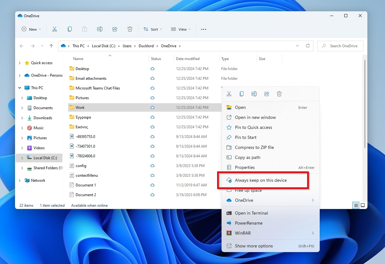 OneDrive Folder Always Keep On This Device Selected Folder