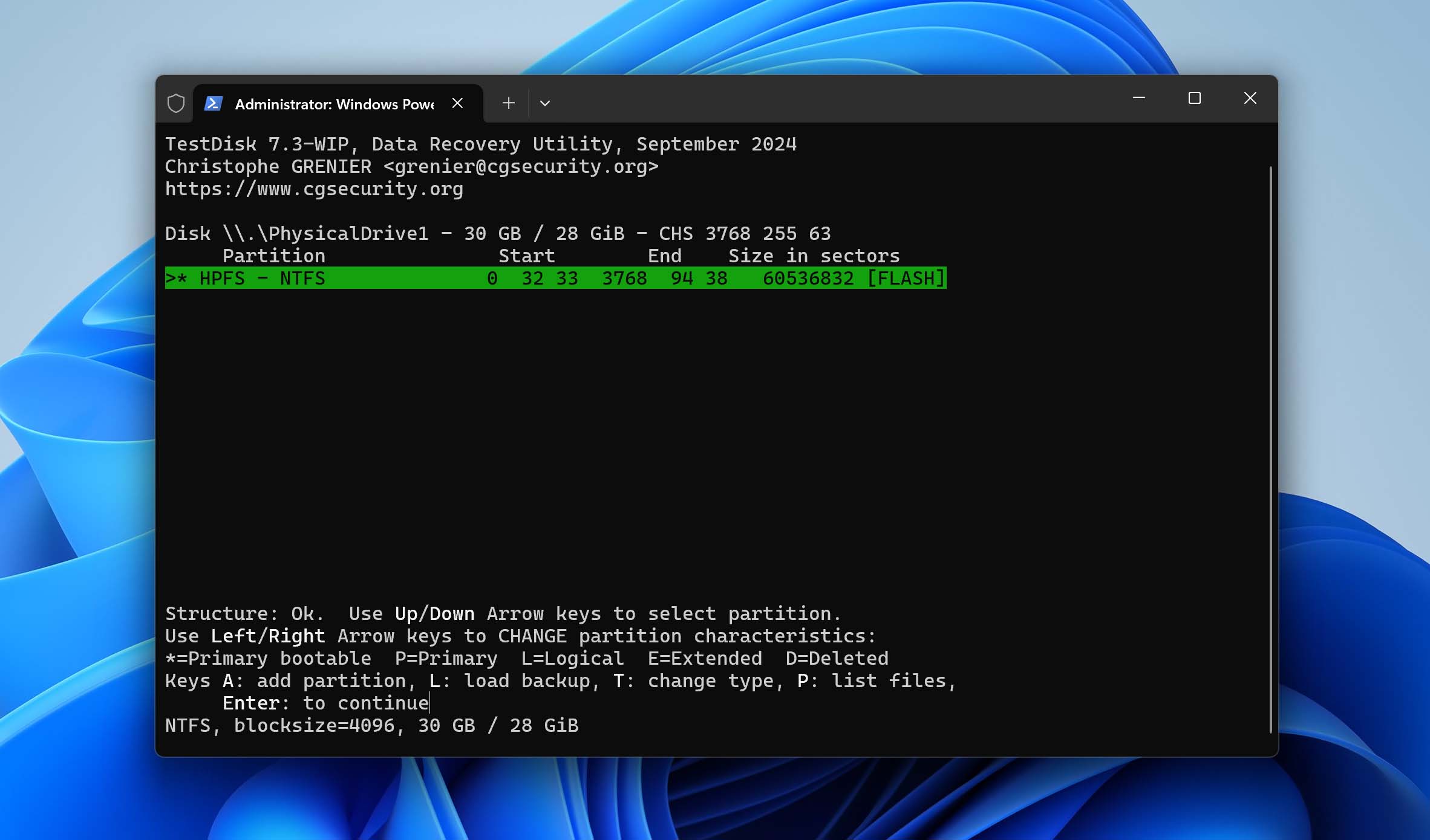 Selecting the discovered partition