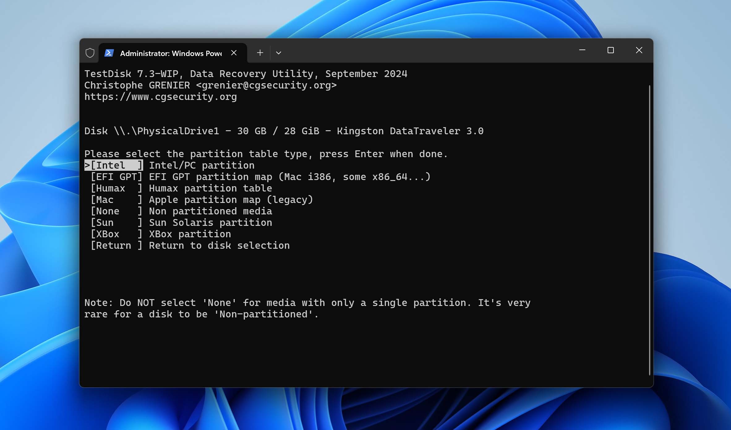 Choosing the partition table type