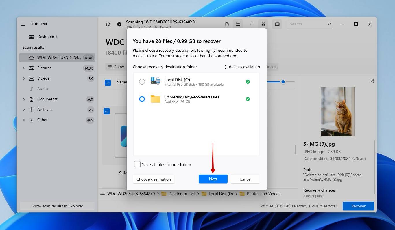 Finishing external hard drive data recovery.