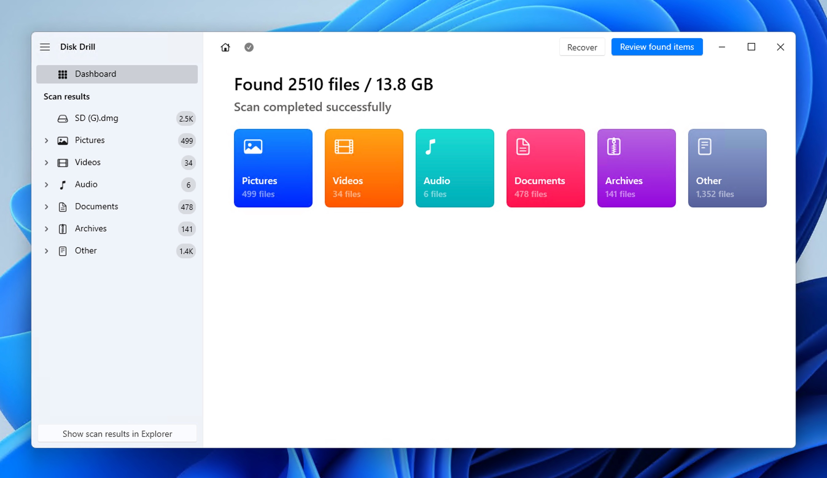 disk drill sd card scan results