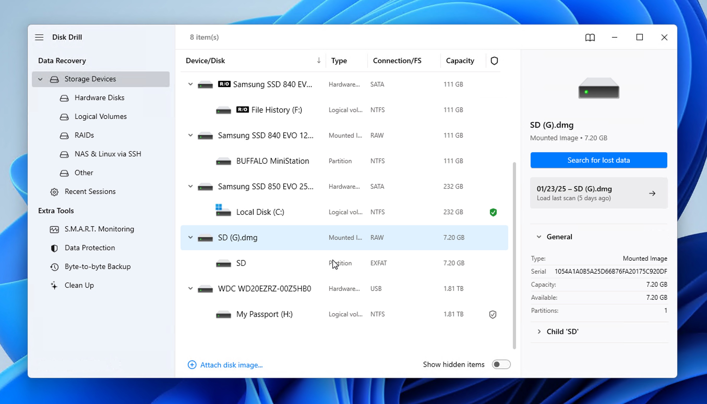 select SD card from Disk Drill list