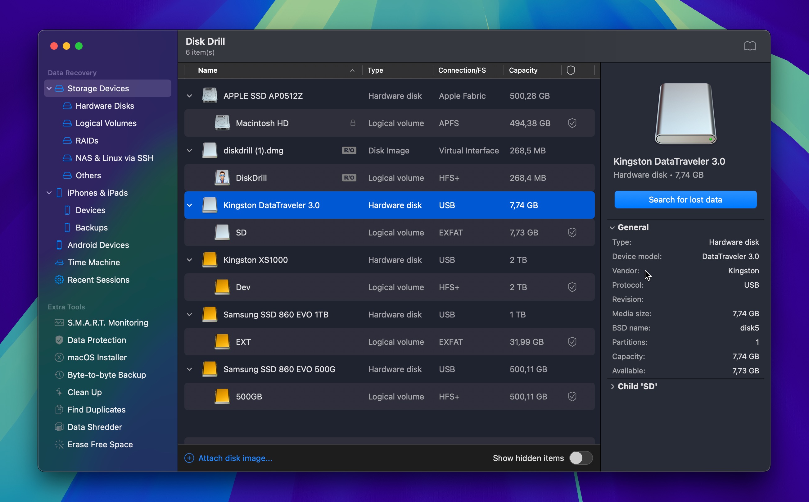 disk drill search for lost data