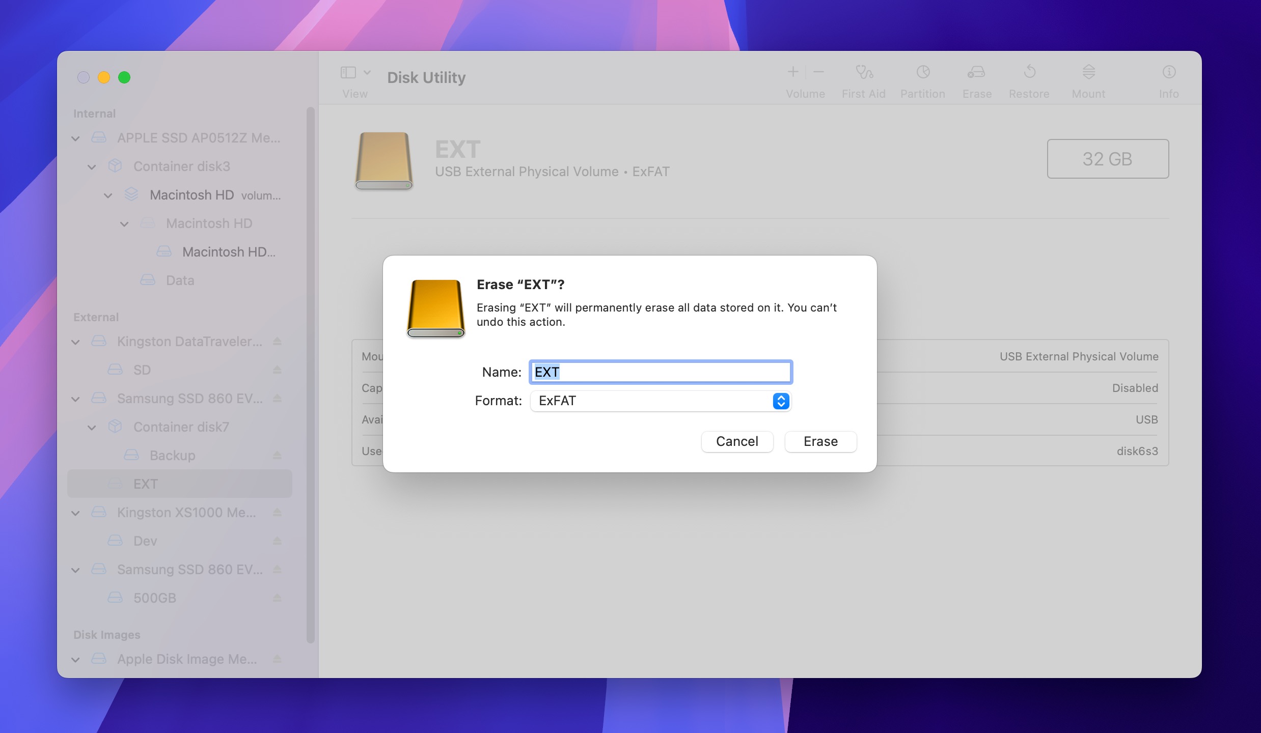 disk utility file system selection