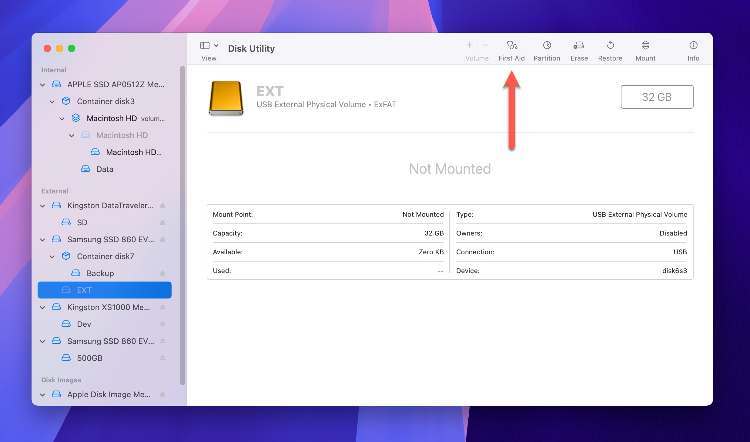 first aid disk utility