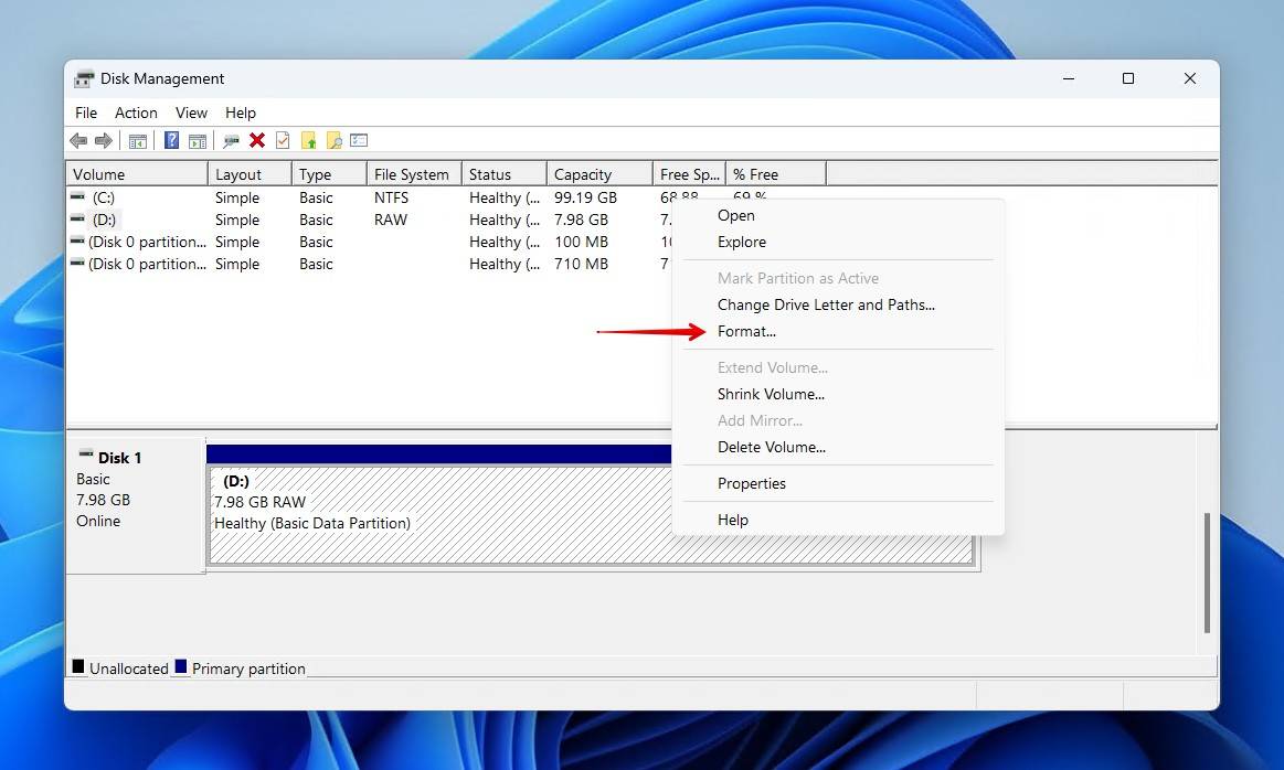 Formatting the partition.