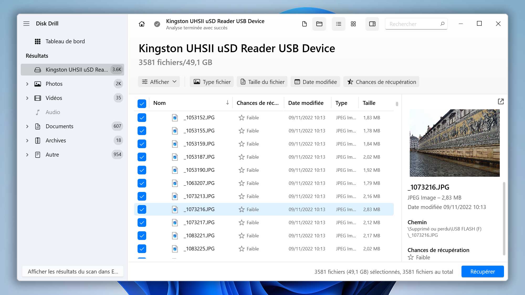 fichier d'exercice sur disque sélectionné à partir d'un lecteur usb formaté