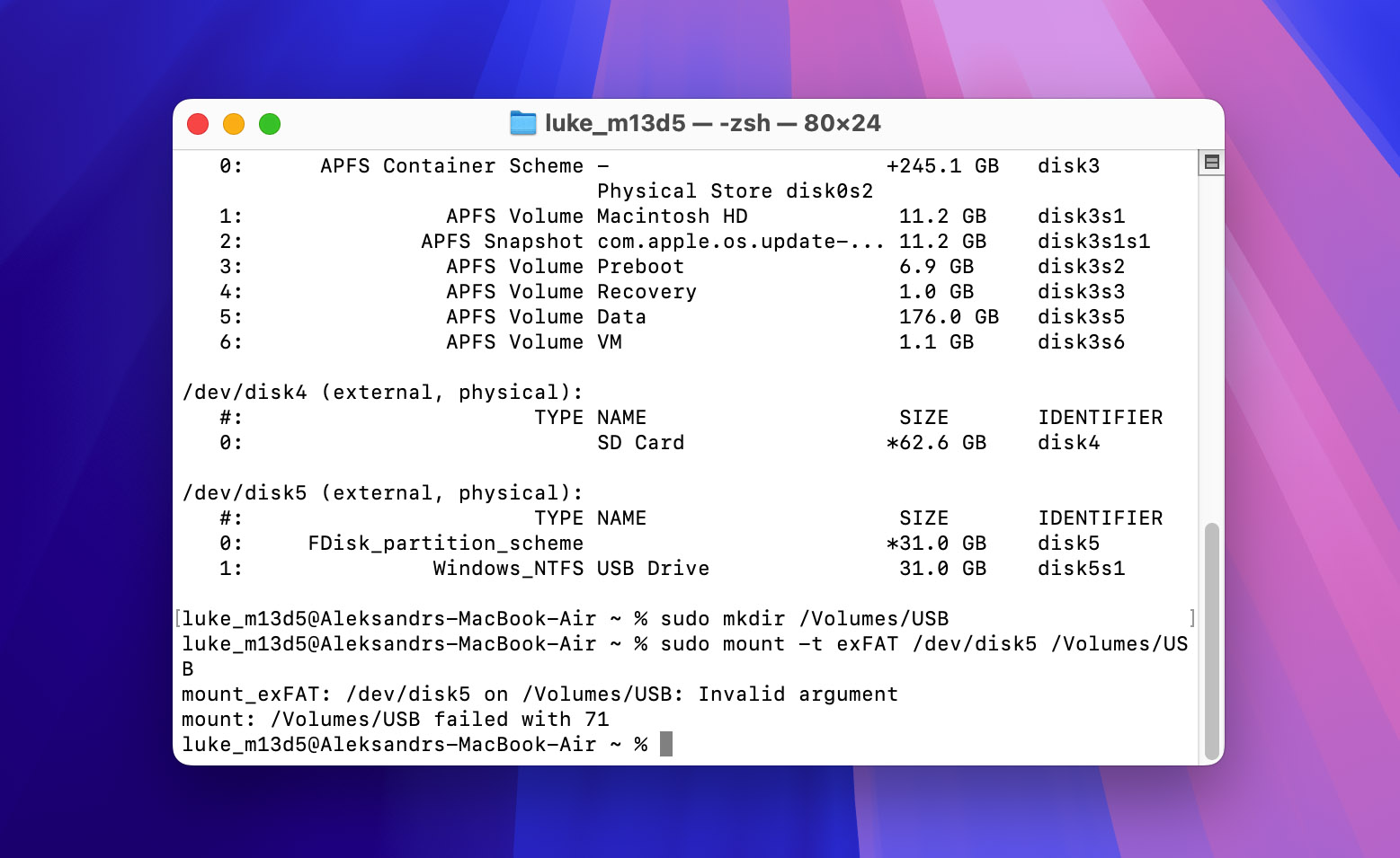 mount USB drive volume in terminal