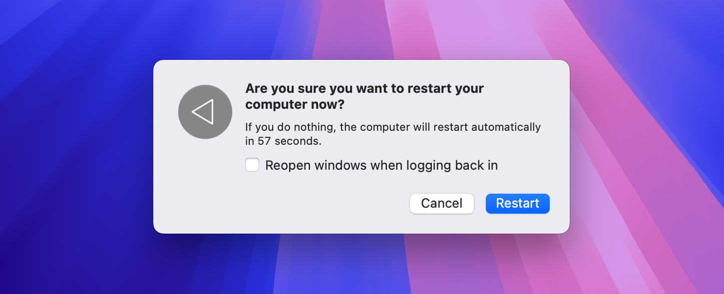 uncheck the reopen windows after restart option and restart the mac