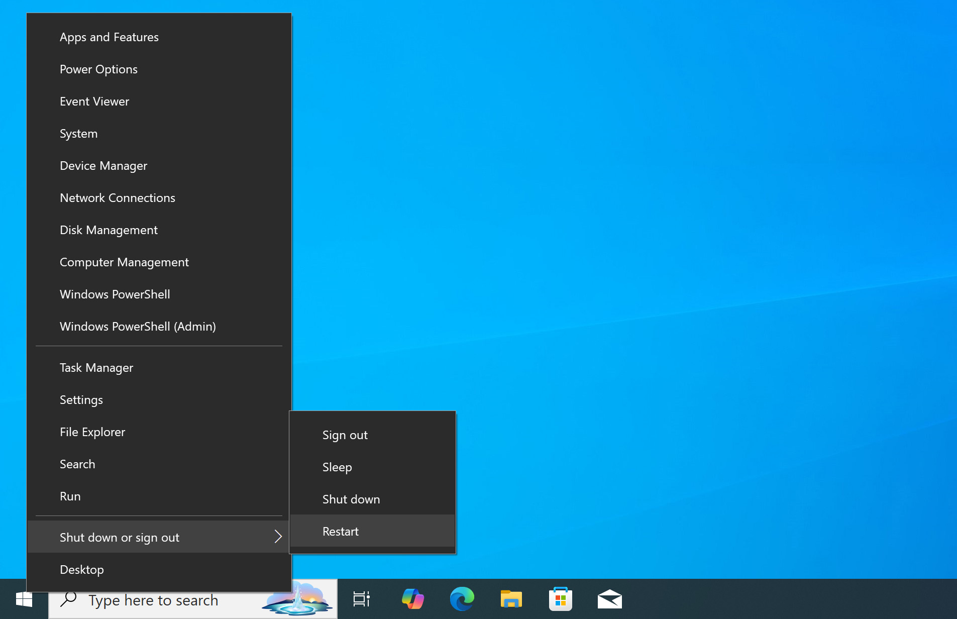 restart your PC with windows 10