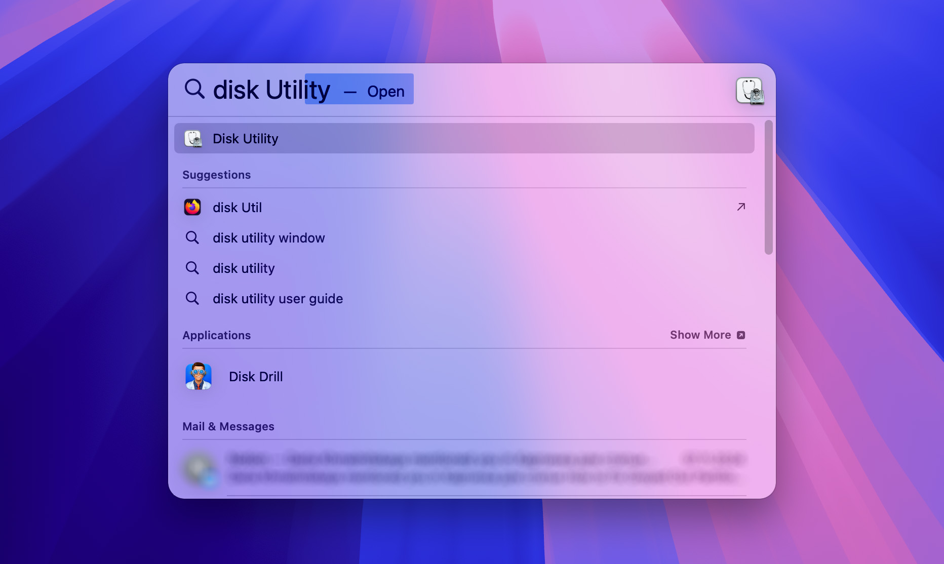 Run Disk Utility from spotlight