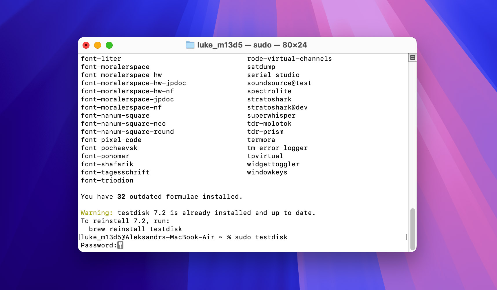 launch testdisk in Terminal