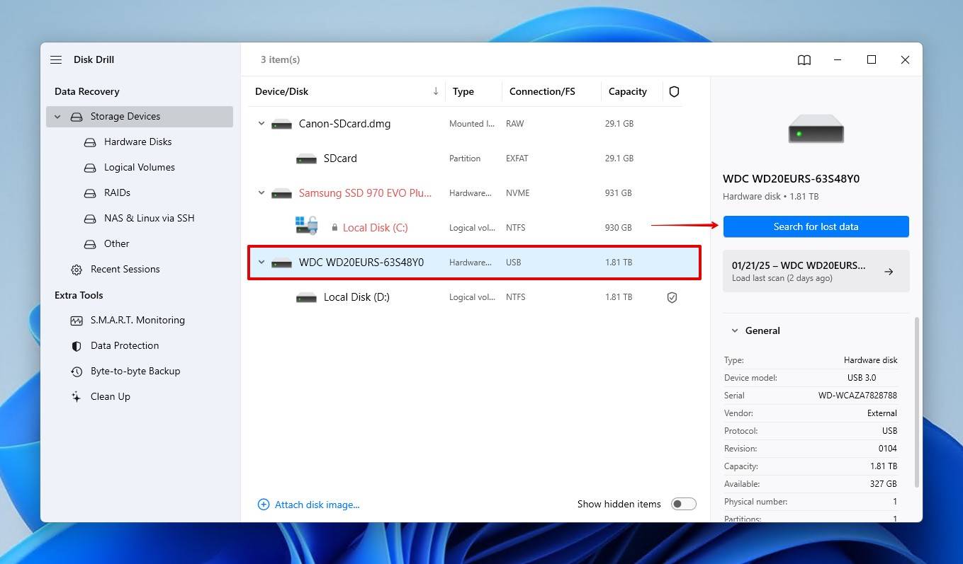 Searching the NTFS-formatted drive.