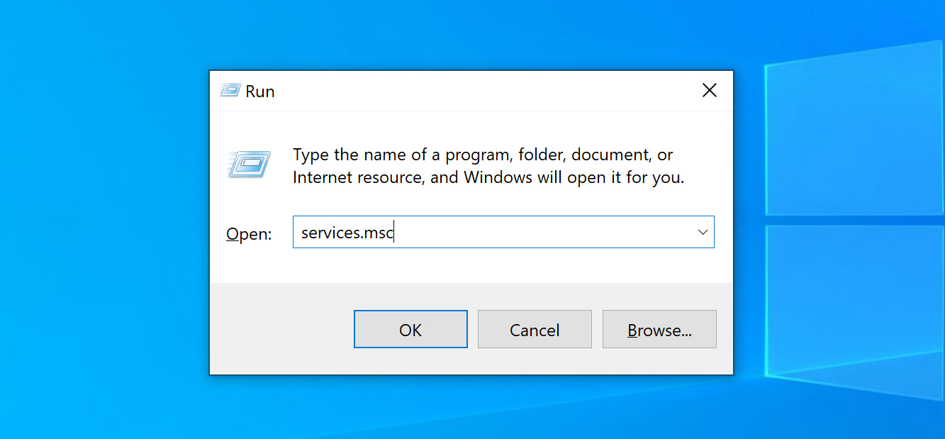 run services editor on Windows 10