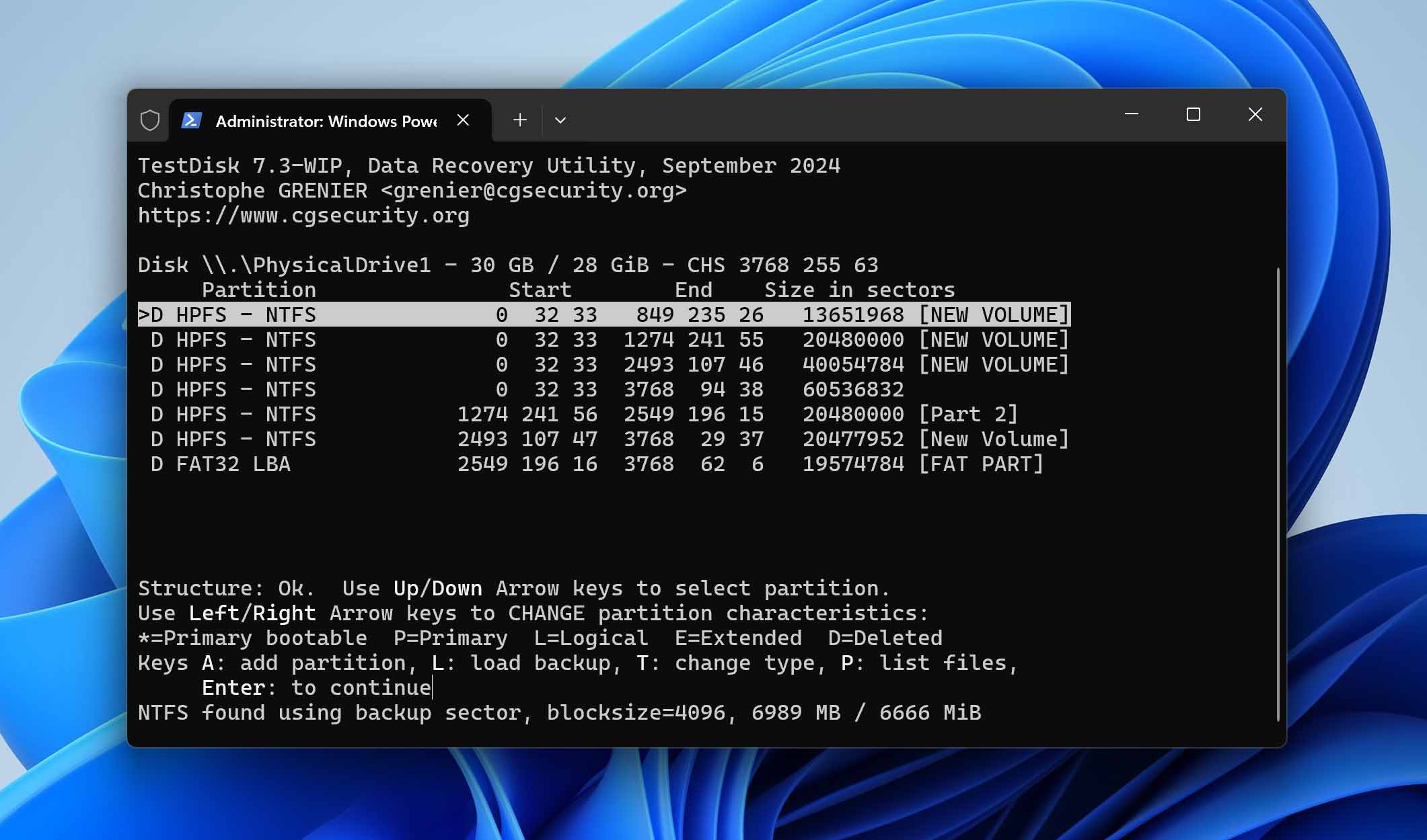 TestDisk kostenlose Partitionswiederherstellungssoftware für Windows