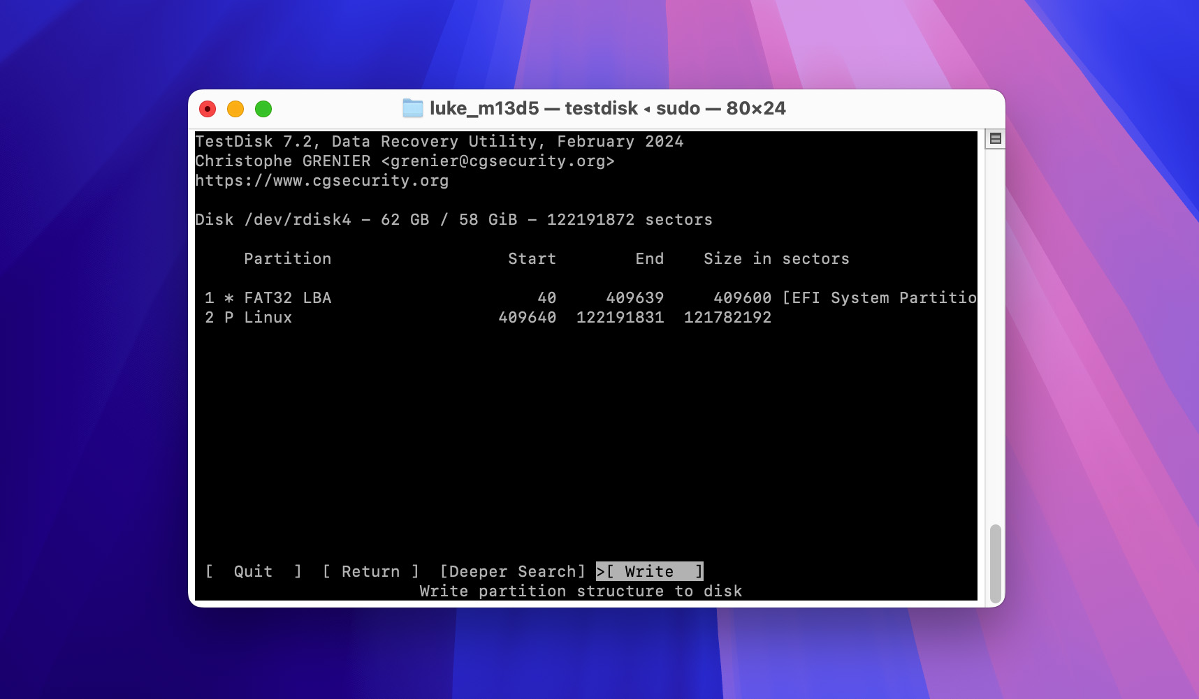 write partition structure back to USB drive