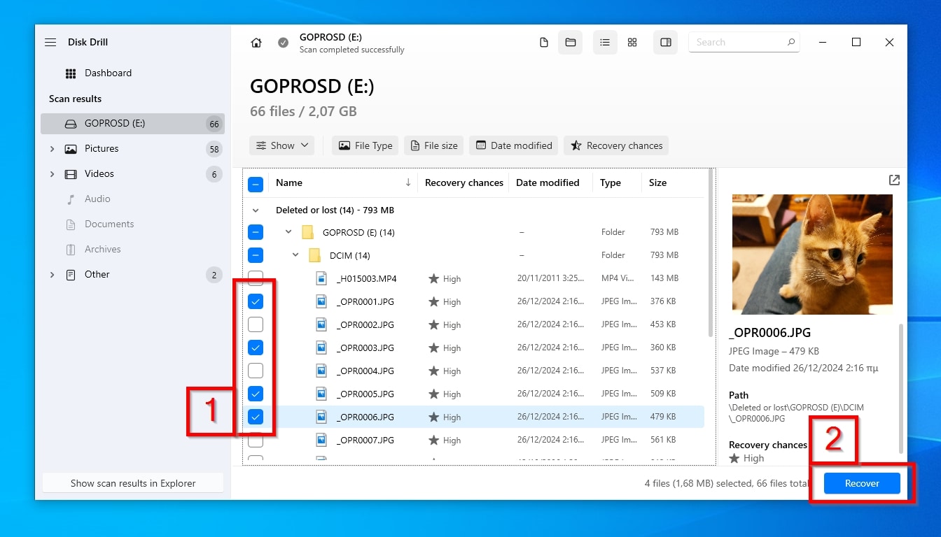 Disk Drill Marking GoPro Files For Recovery