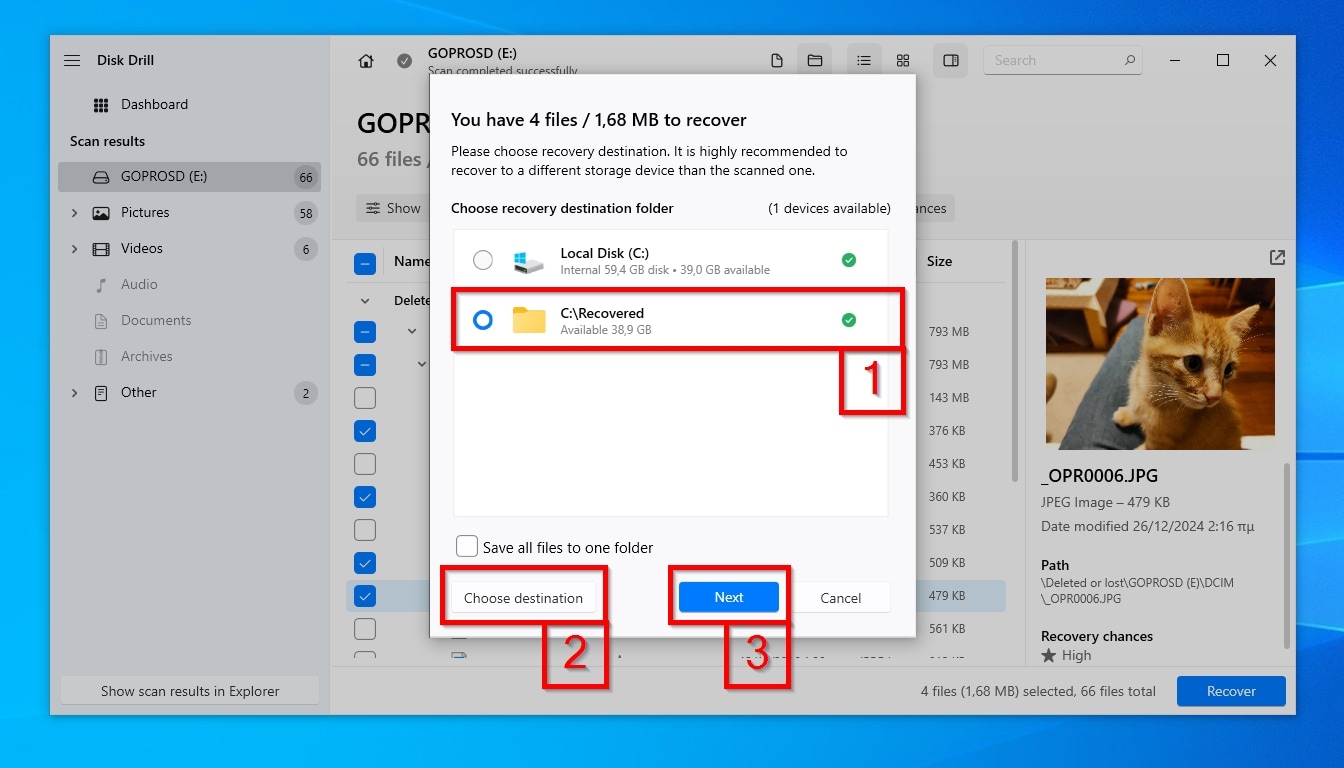 Disk Drill Selecting Destination Folder