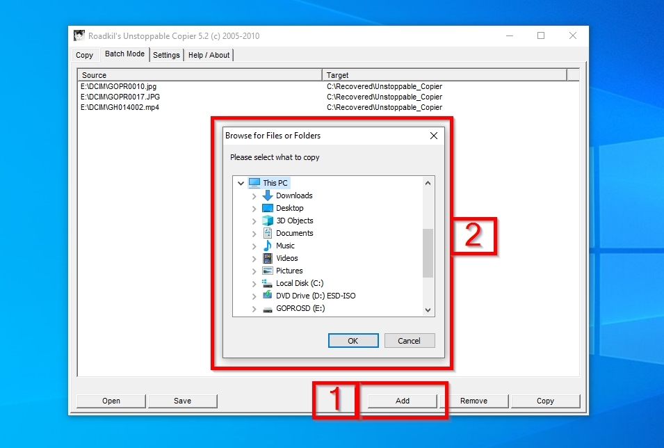 Unstoppable Copier Adding GoPro Files To Batch Selection