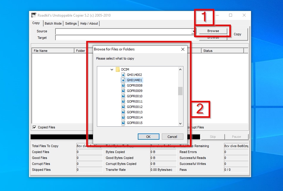 Unstoppable Copier Selecting GoPro File To Copy