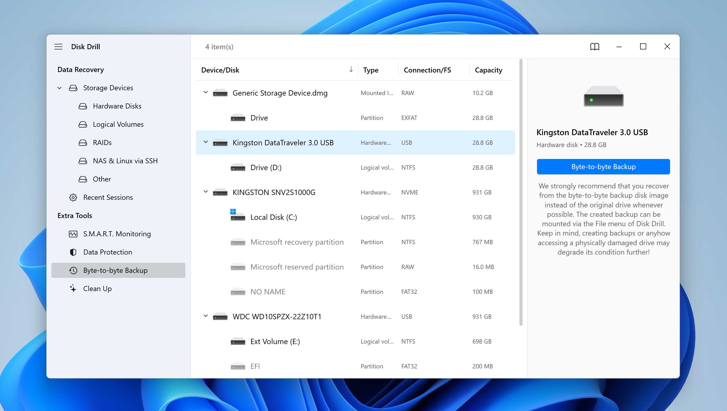 backup feature in Disk Drill