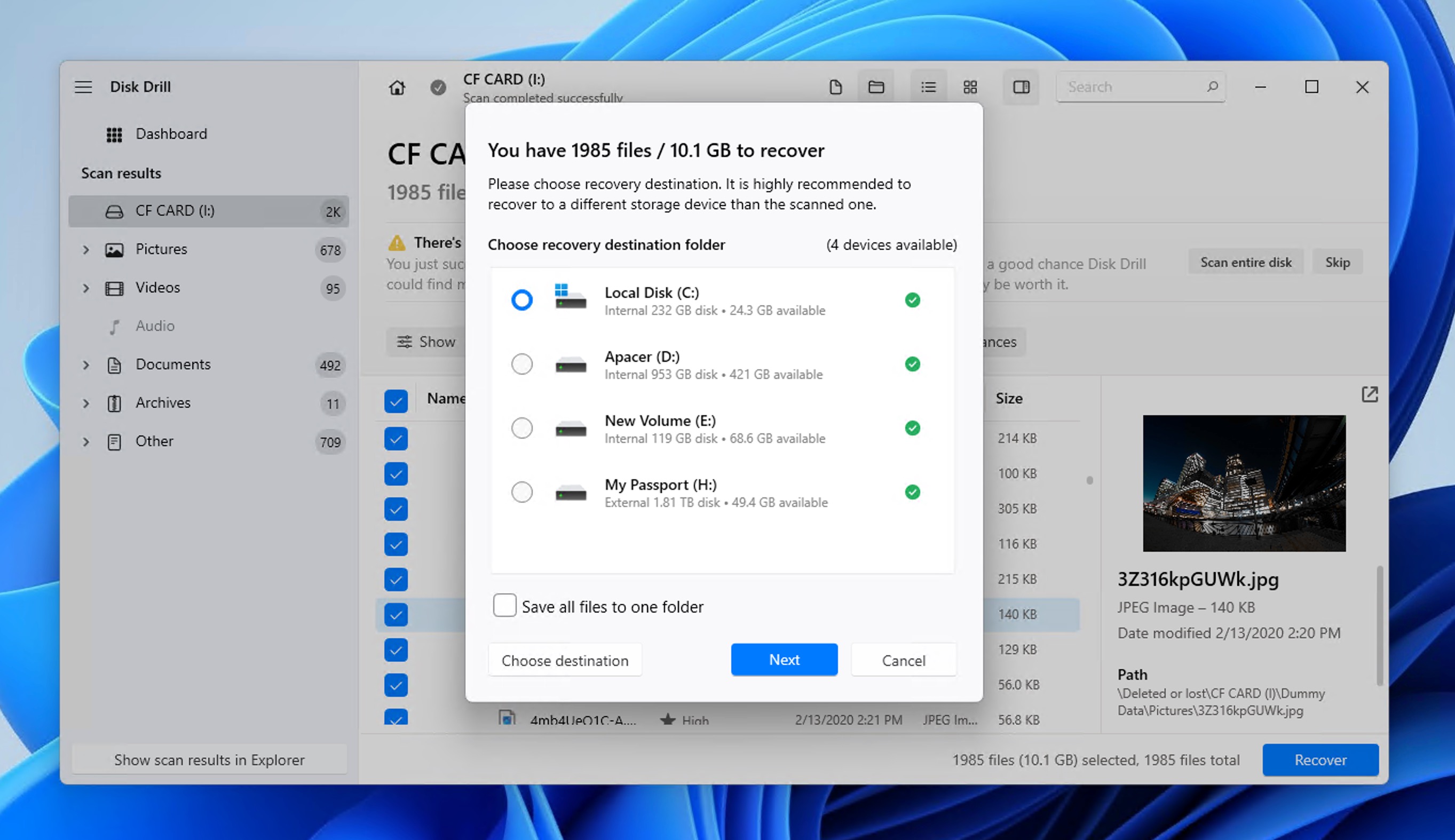 Choose where you want to store the recovered files