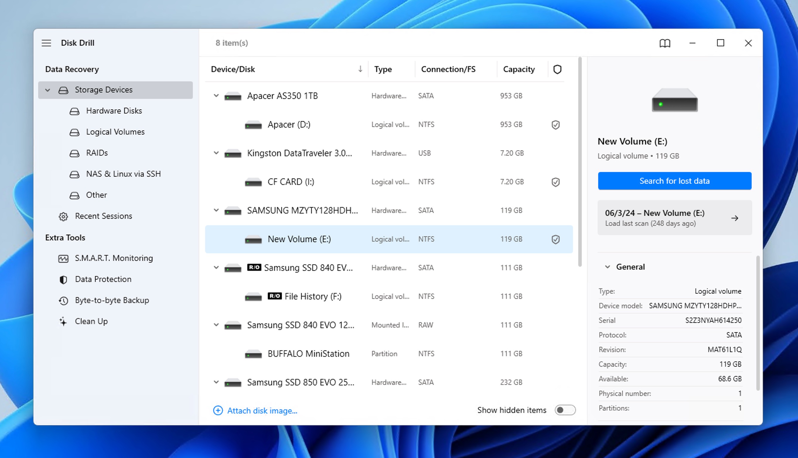 disk drill scan volume search for lost data