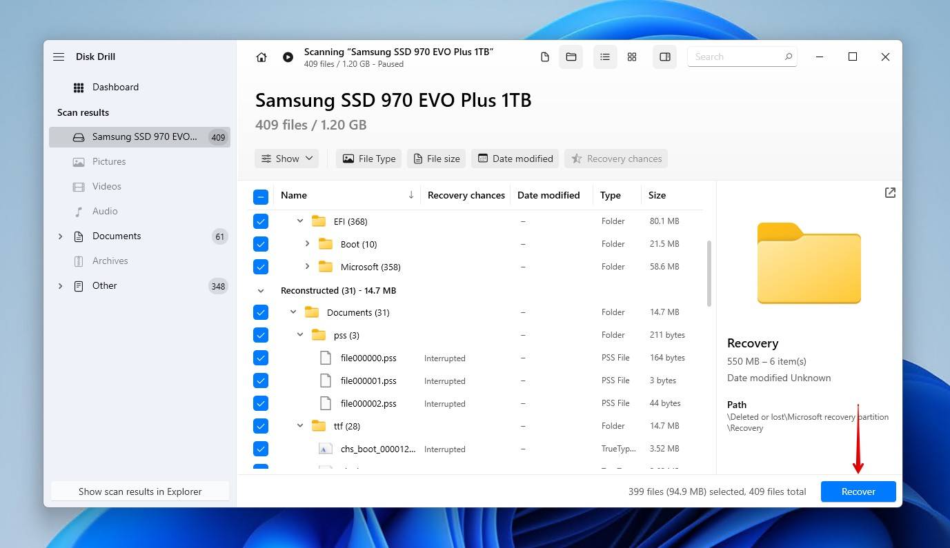 Selecting what SSD data to recover.