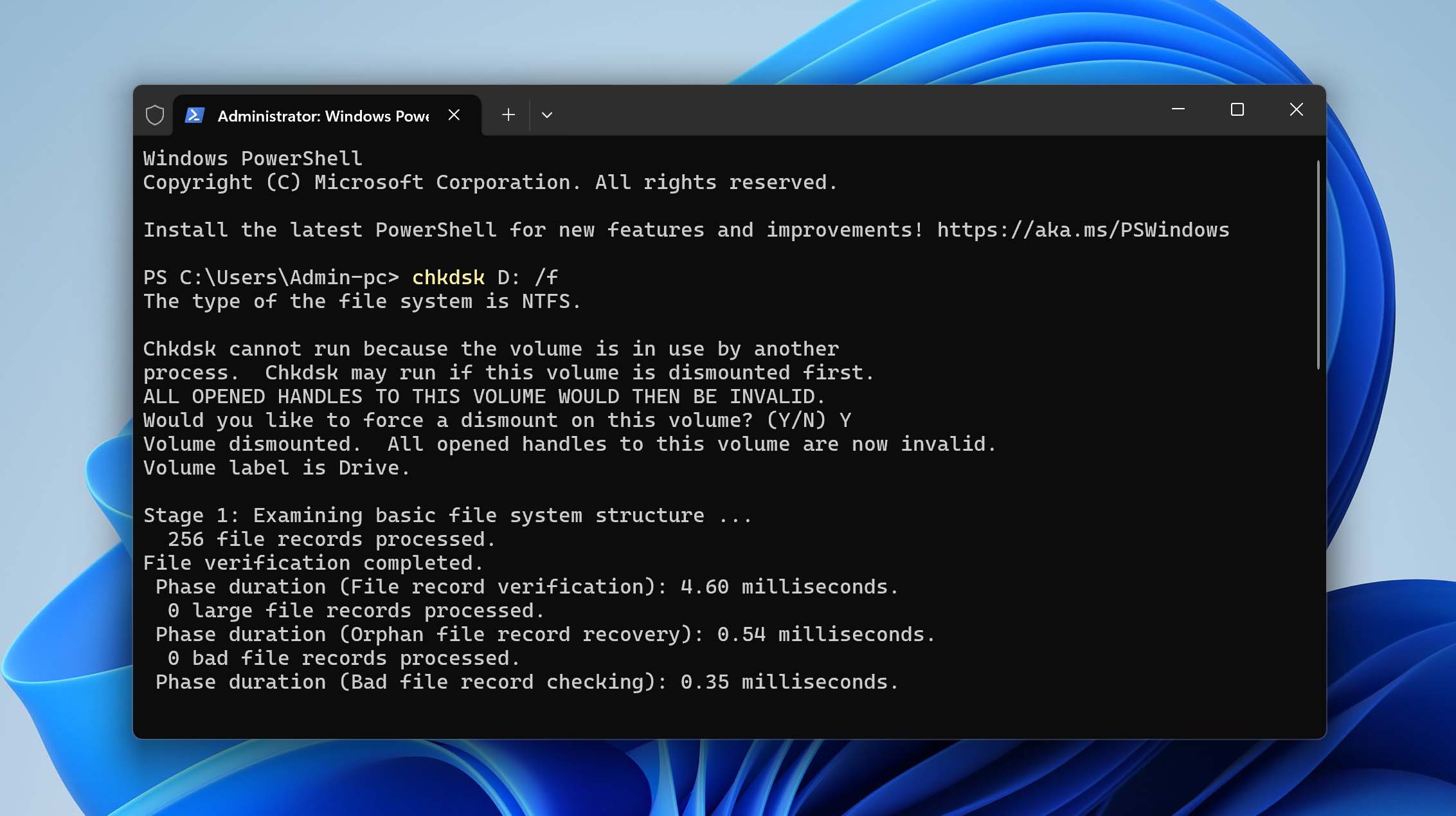 Run chkdsk command on USB flash drive