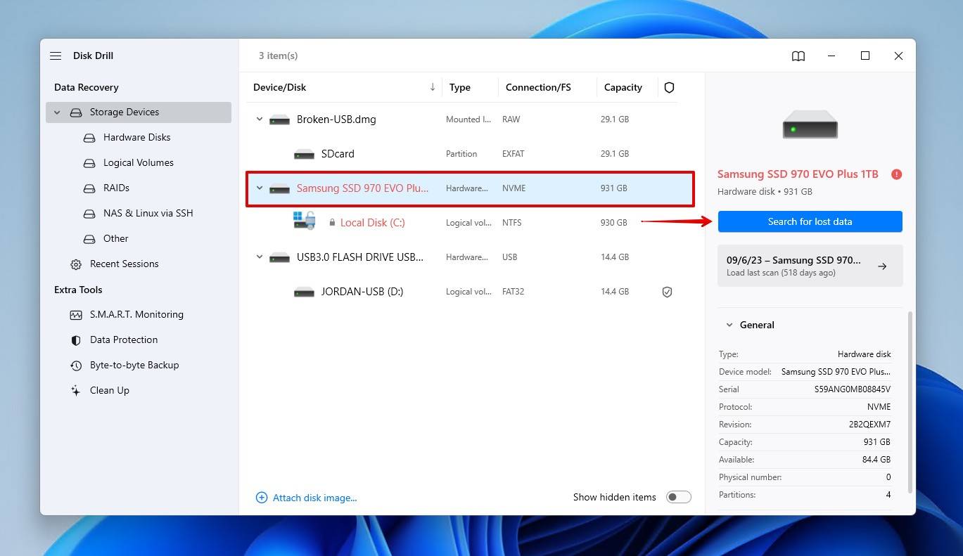 Scanning the SSD with Disk Drill.