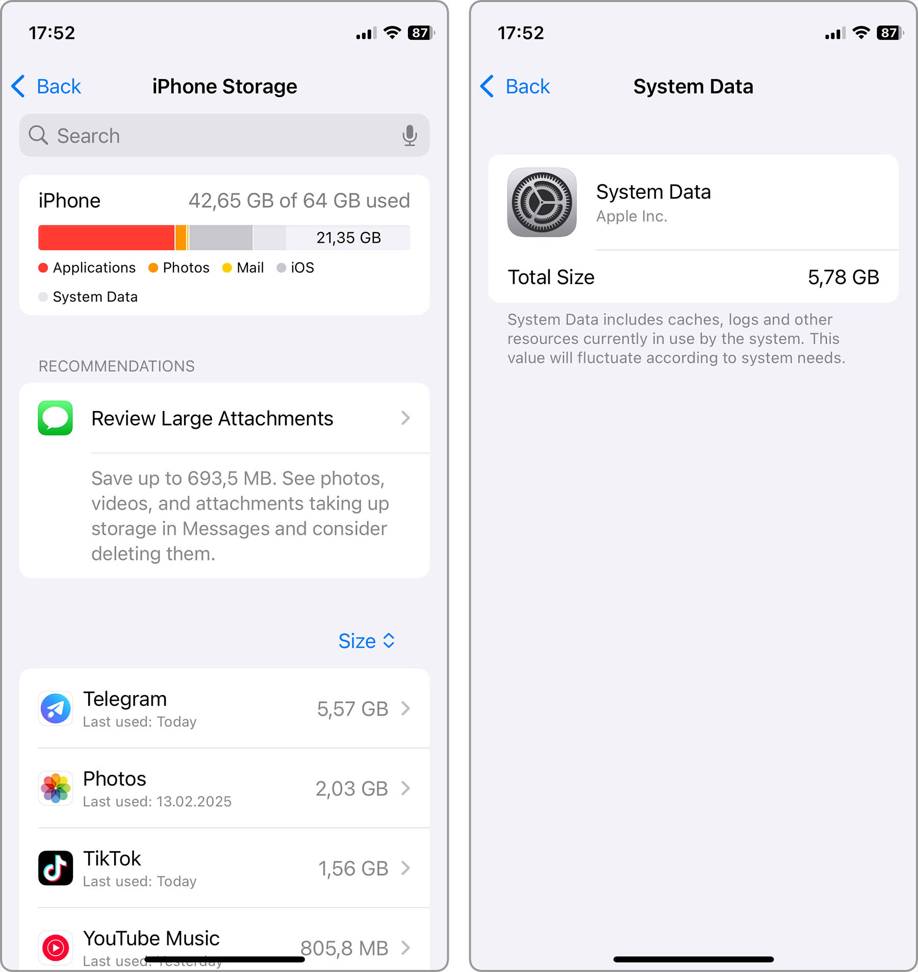 iPhone Storage and System Data