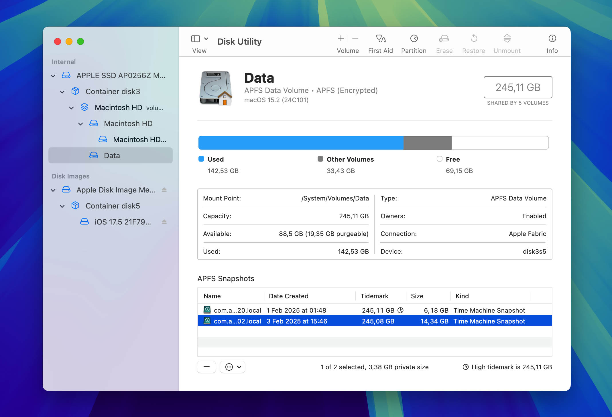 local snapshots in disk utility